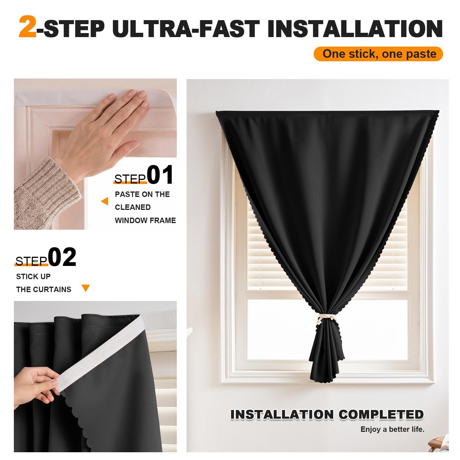 Self Adhesive Curtains No Drilling, No Rod, Easy to Install Blackout Curtain…