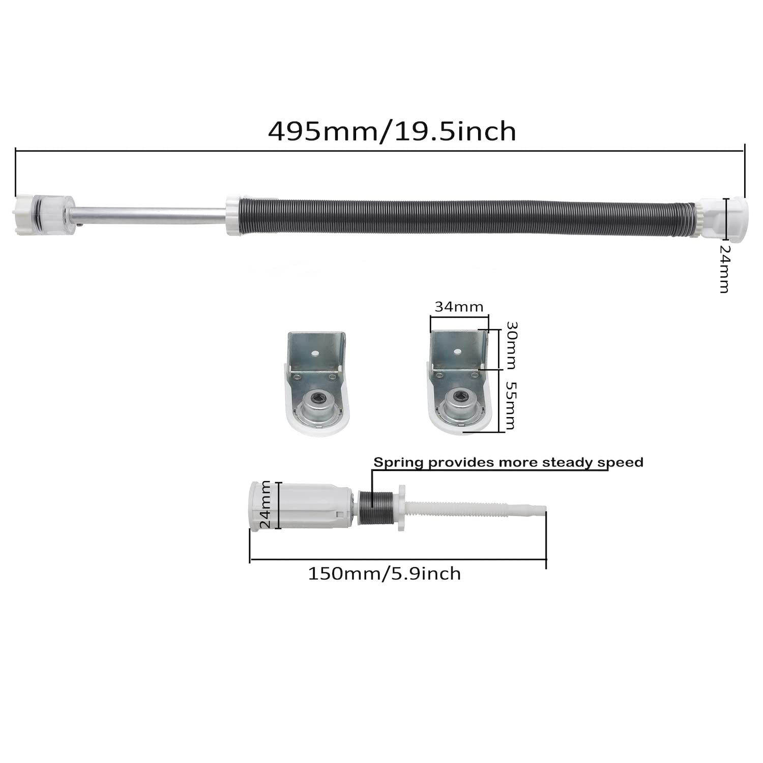 HTTMT- Long Spring w/Roller Blind Bracket Hanging Curtain 19.5inch, White