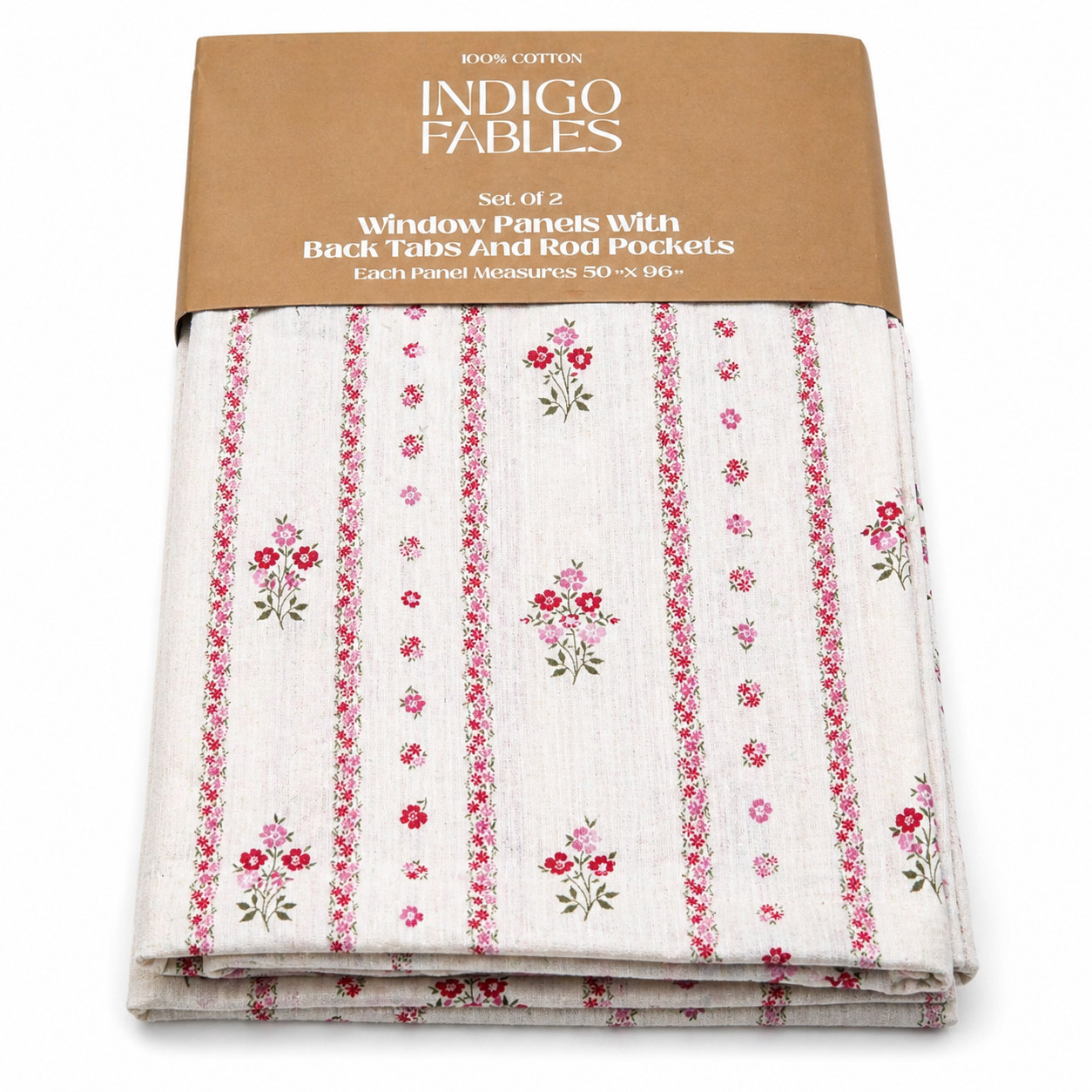 Indigo Fables Set of 4 Petite Floral Cotton Curtains 50×96 Pink White Farmhouse