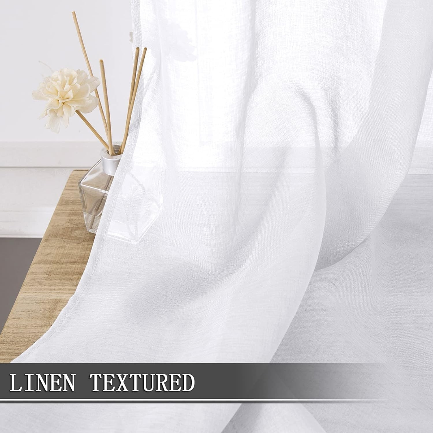 Luxurious Sheer Faux Linen Curtains Set of 2 – 25×36 inches for Dreamy Interiors