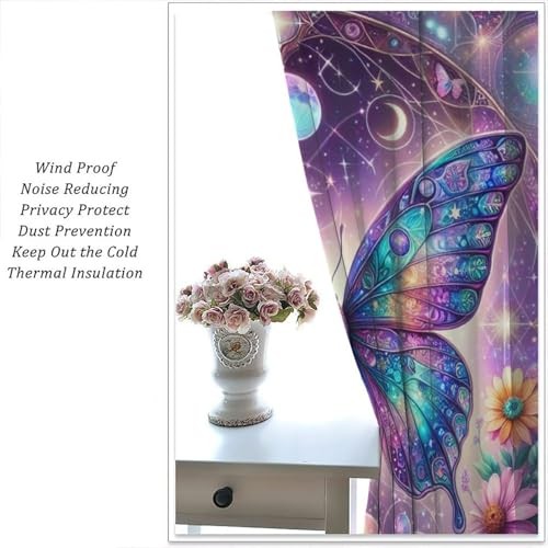 Fantasy Purple Floral Butterfly Curtains 20.5″W x 45″L (Pack of 2) Style-1
