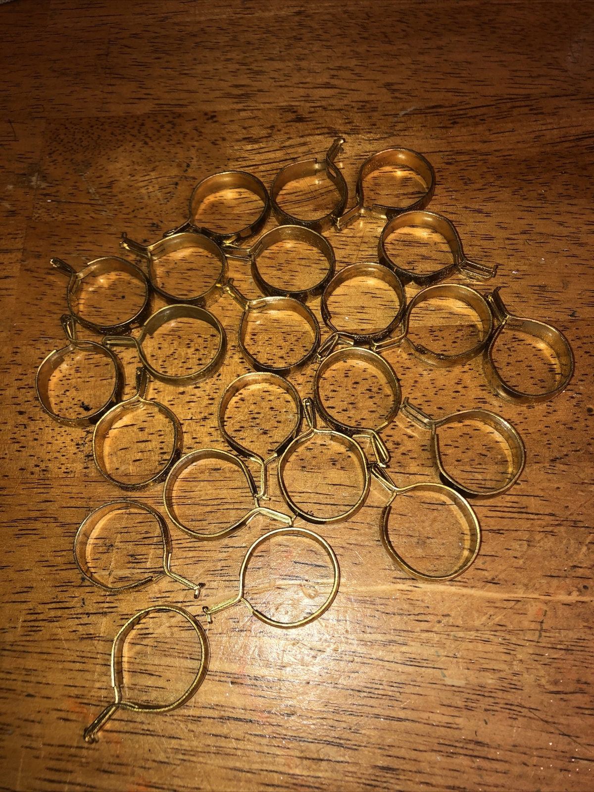 22 Vintage Bright Brass Finish Clip-On Cafe Curtain Drapery Rings 7/8 Inch