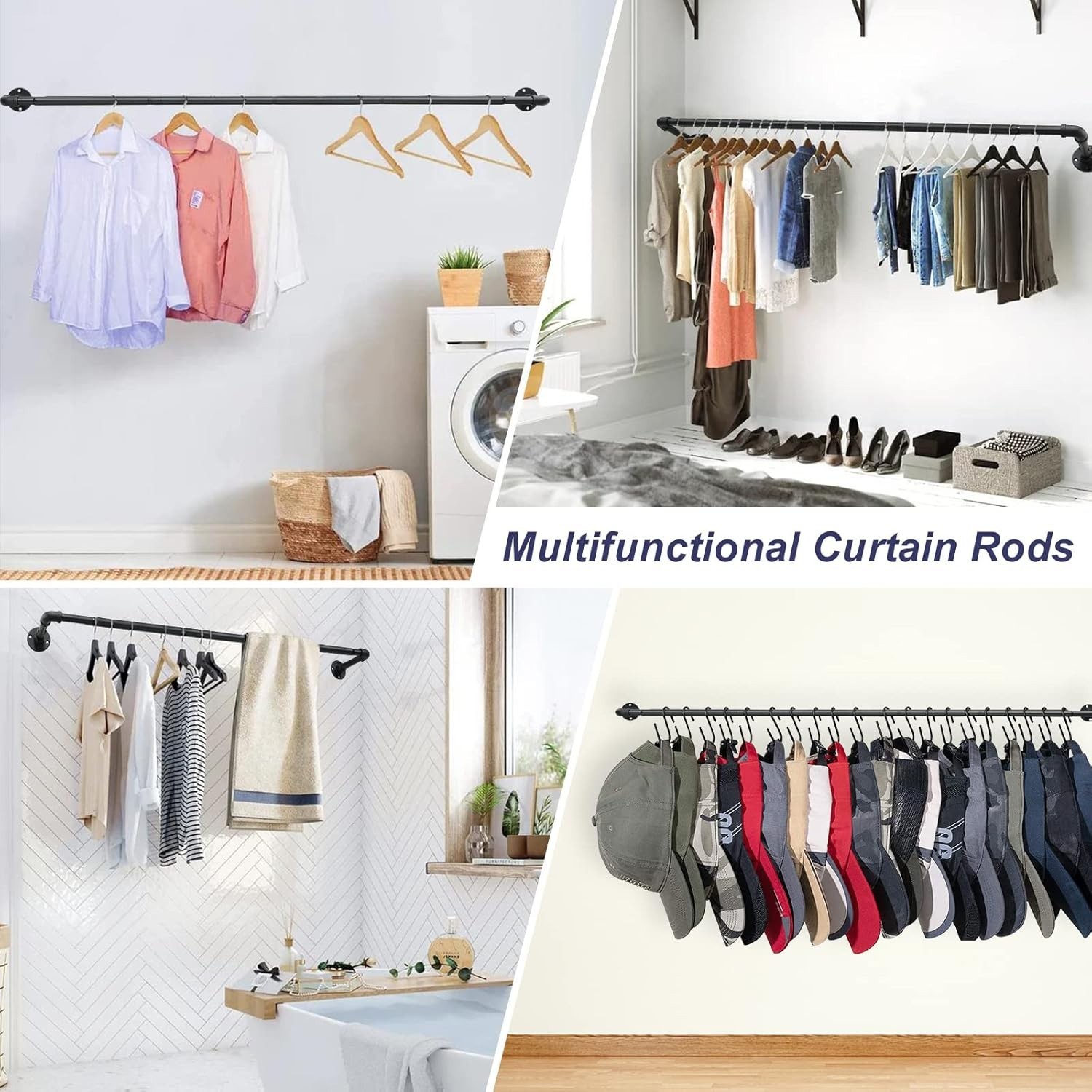 Heavy Duty Double Curtain Rod for Windows 66-120”, 1 inch Industrial Black Do…