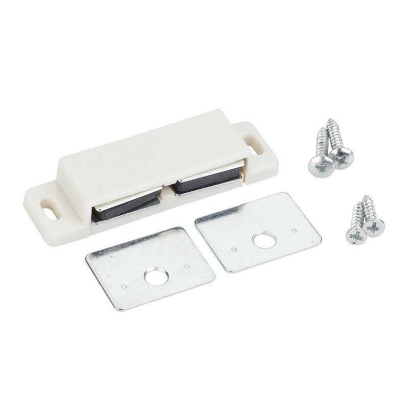 ONE-15 lb. White Double Magnetic Catch with Zinc Strike and Screws