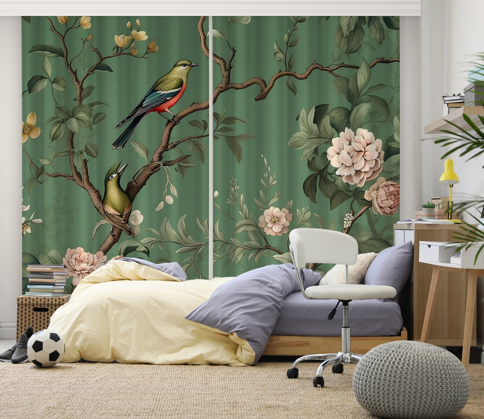 3D Animal Green Bird ZHUA3239 Photo Curtain Window Blockout Fabric Vera 2023