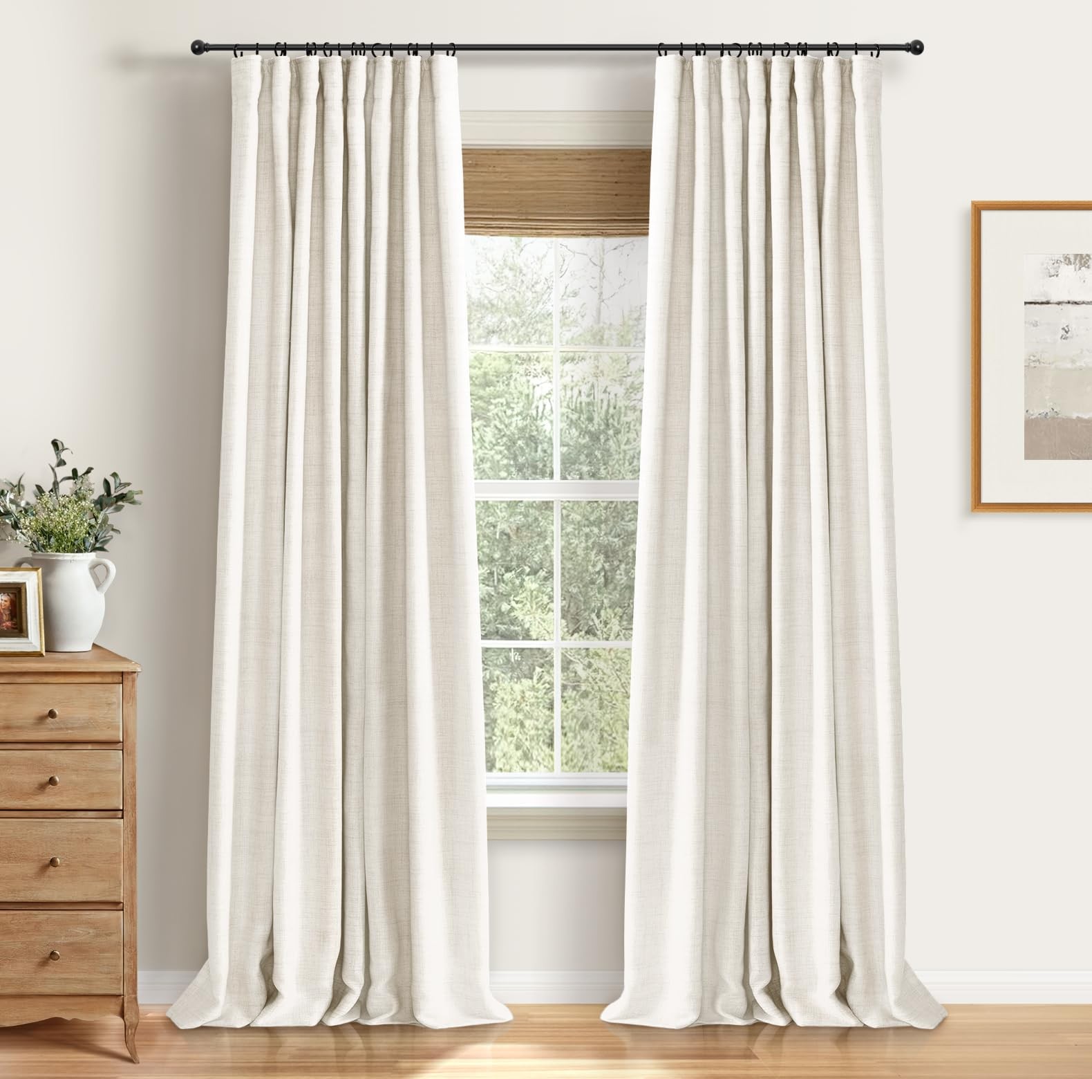 100% Blackout Shield Linen Blackout Curtains 120 Inches (10 ft) Long 2 Panels Se