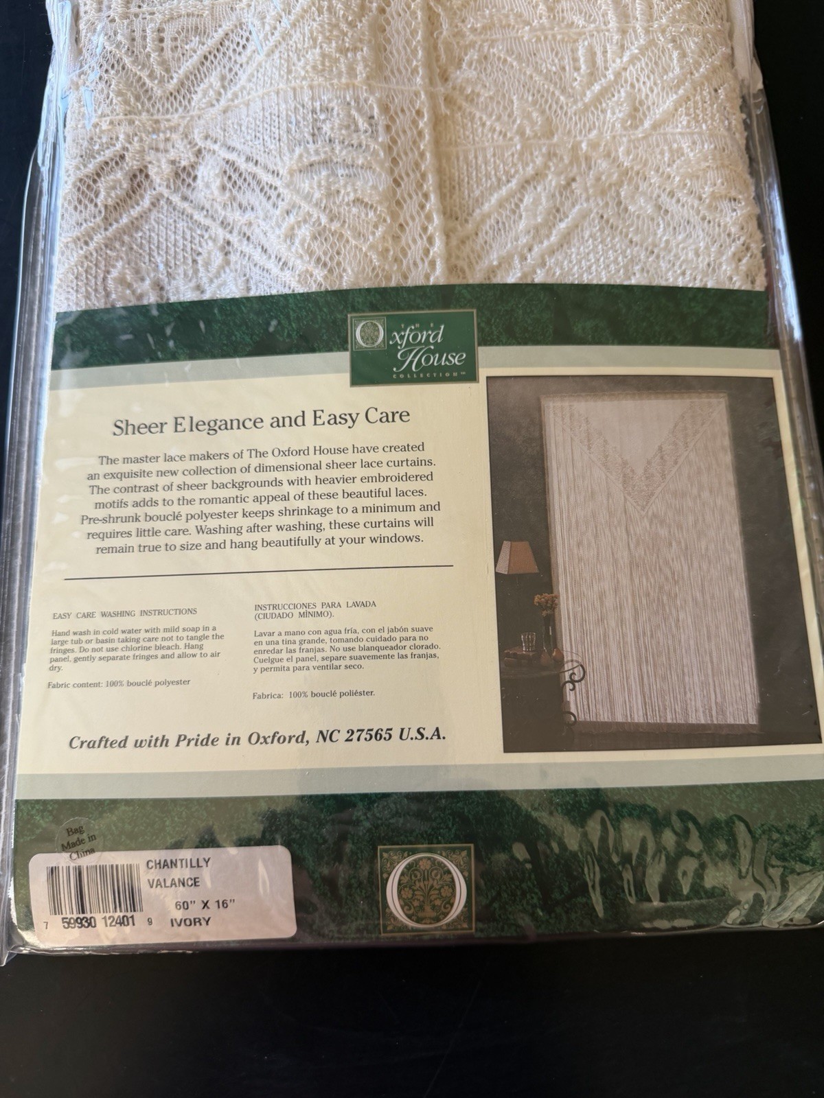 Oxford House Chantilly Valance Ivory Lace 60” W X 16” L Fringe New In Package