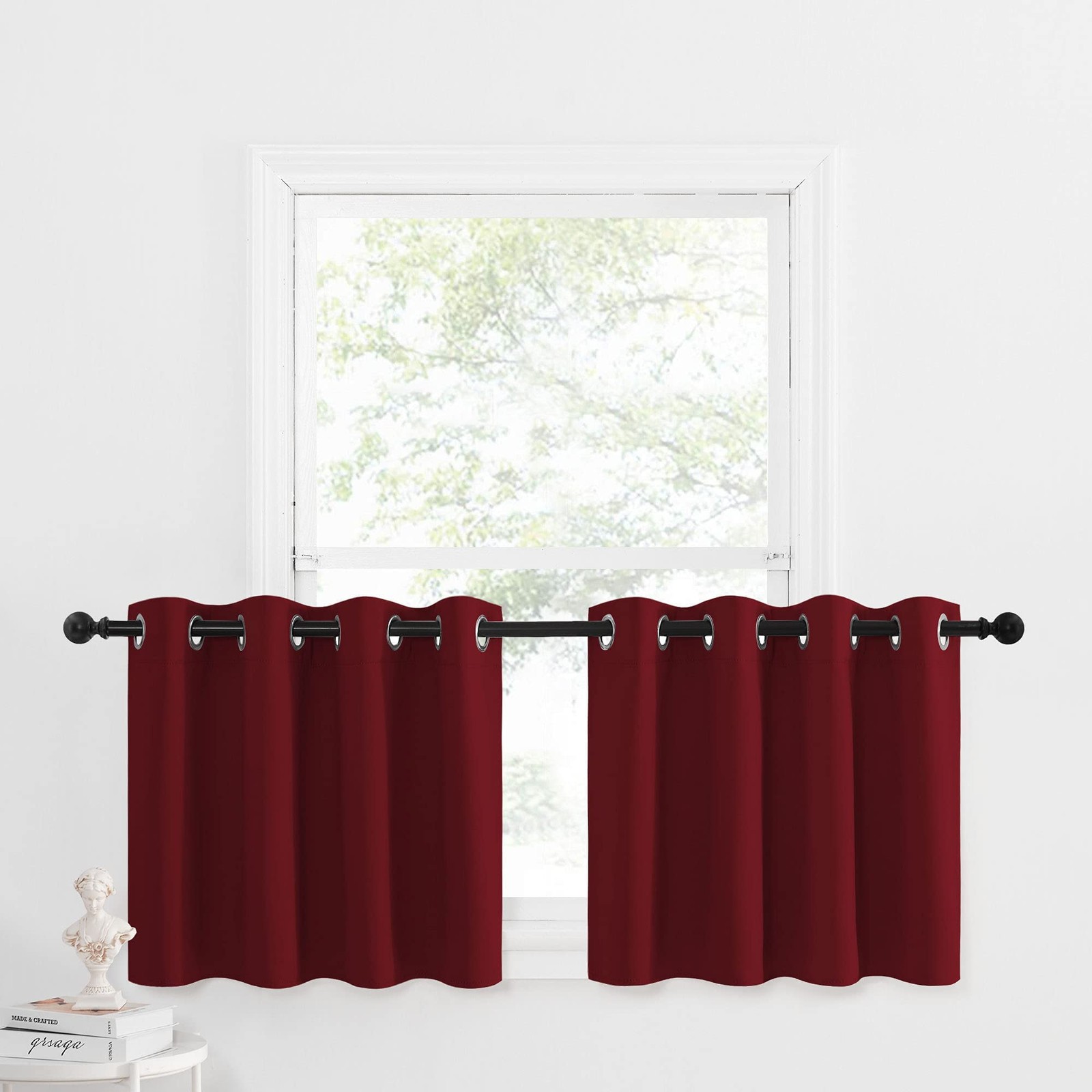 NICETOWN Red Blackout Curtains for Small Window-Thermal Insulated Eyelet Plain