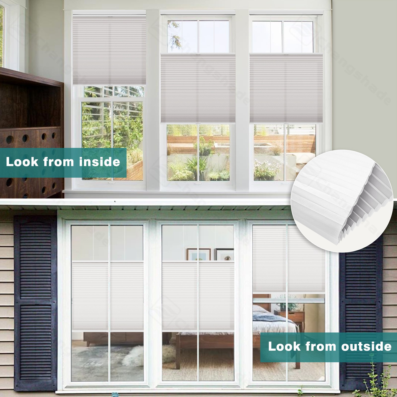 Changshade Honeycomb Light Filtering Cordless Top-Down Bottom Up Cellular Blinds