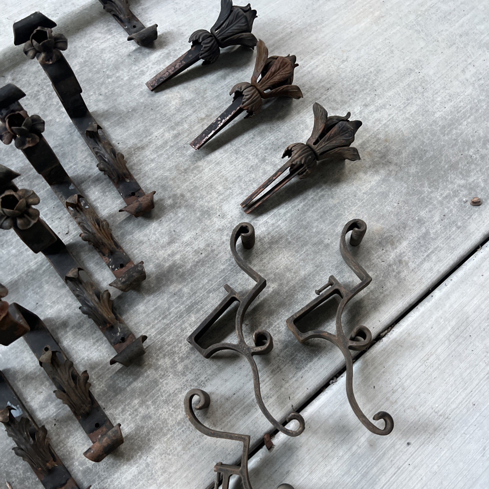 HUGE LOT — Antique Drapery Rod Parts Solid Iron Brackets Metal USA Very Rare!
