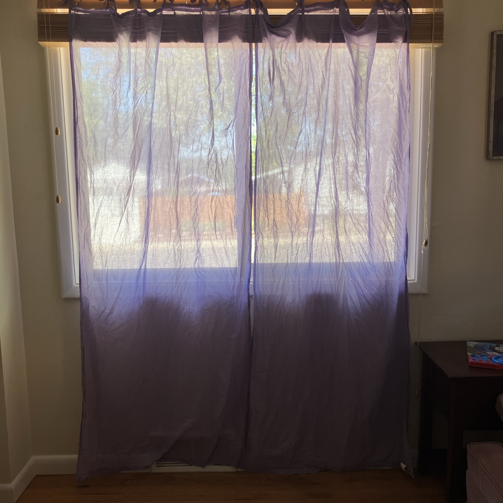 POTTERY BARN Curtains 2 Panels 37×78 Sheer Cotton Purple Tie Top