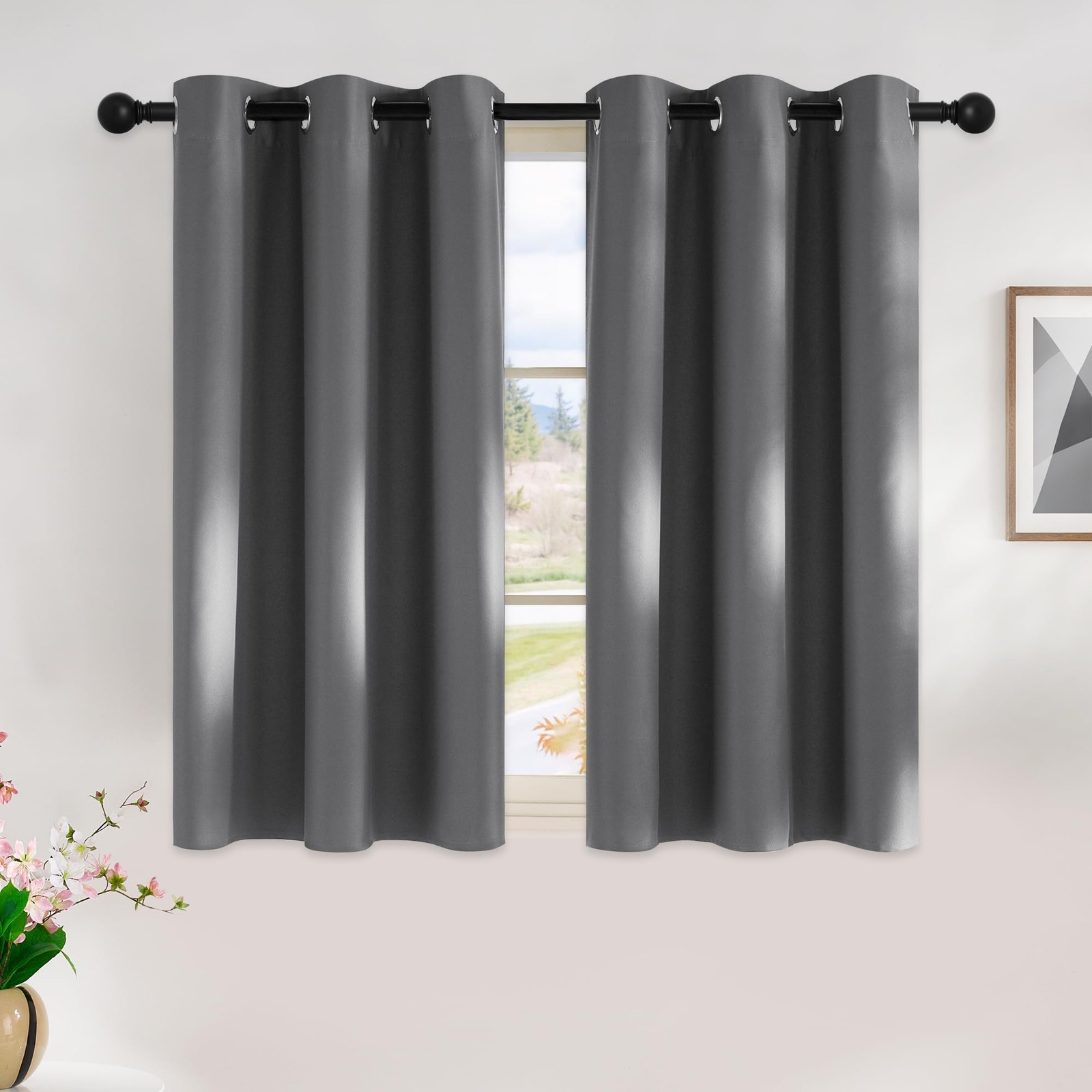 NICETOWN Grey Kitchen Blackout Short Curtain 42″W x 45″L (Pack of 2),