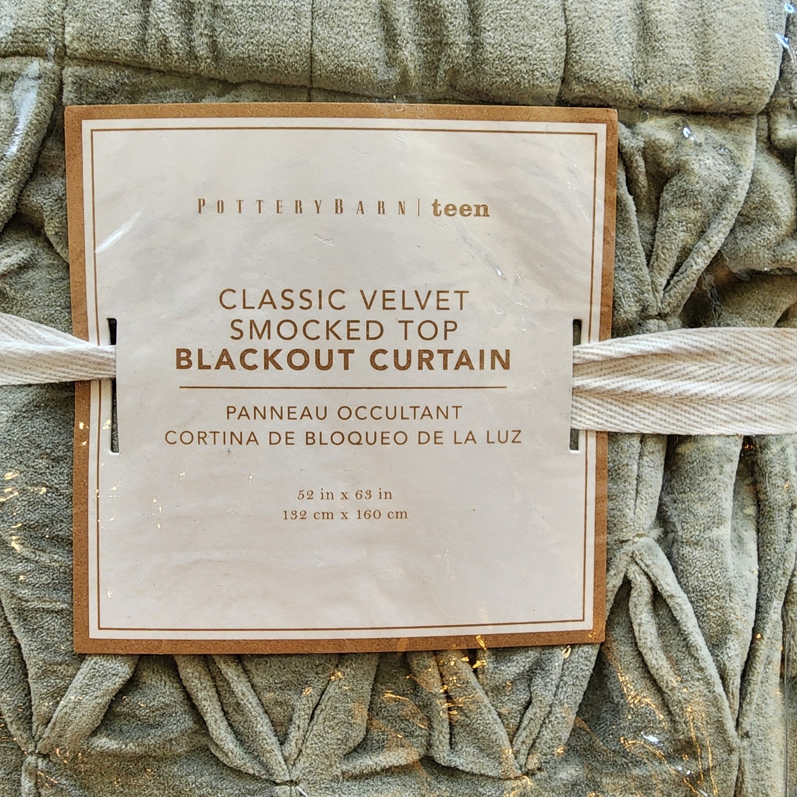 Pottery Barn Teen Velvet Smocked Top Blackout Curtain 52×63 Sage Green