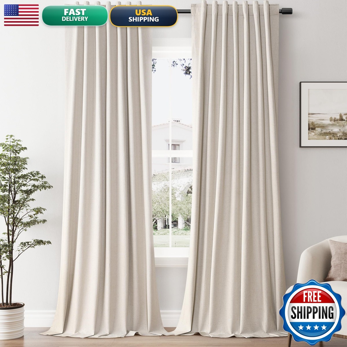 Spwiy Grayish Brown 100 Linen Curtains 102 Inches Long 2 Panels Bedroom Boho