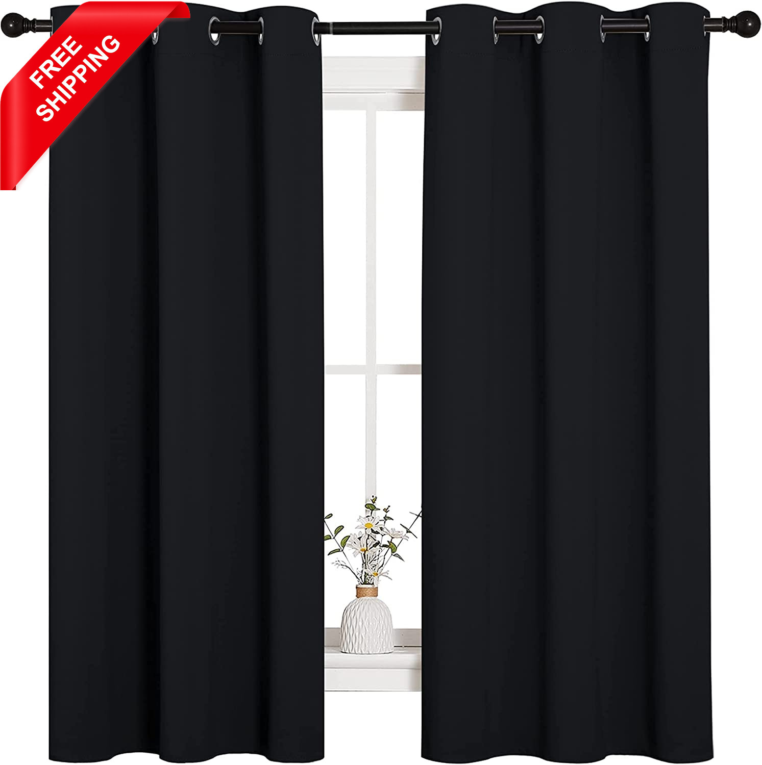 Halloween Pitch Black Solid Thermal Insulated Grommet Blackout Curtains/Drapes f