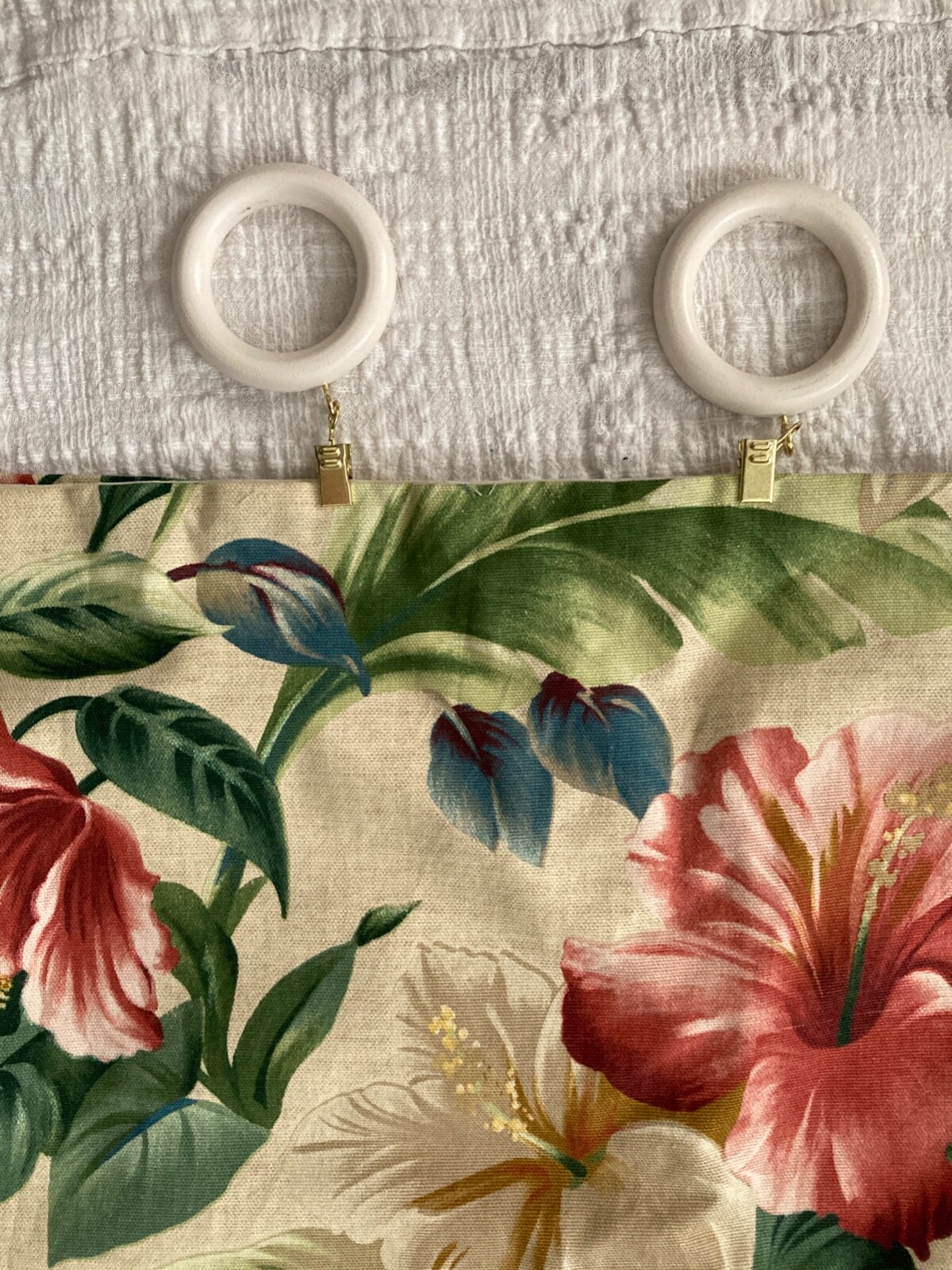 Pair Custom Tropical Botanical Floral Drapery Panels 27 in W X 82 in L