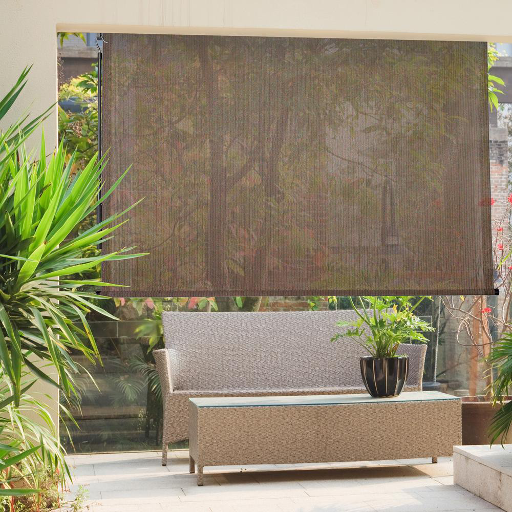 Outdoor Roller Sun Shade Cordless Patio Window Porch Blind Driftwood 72×72 Inch