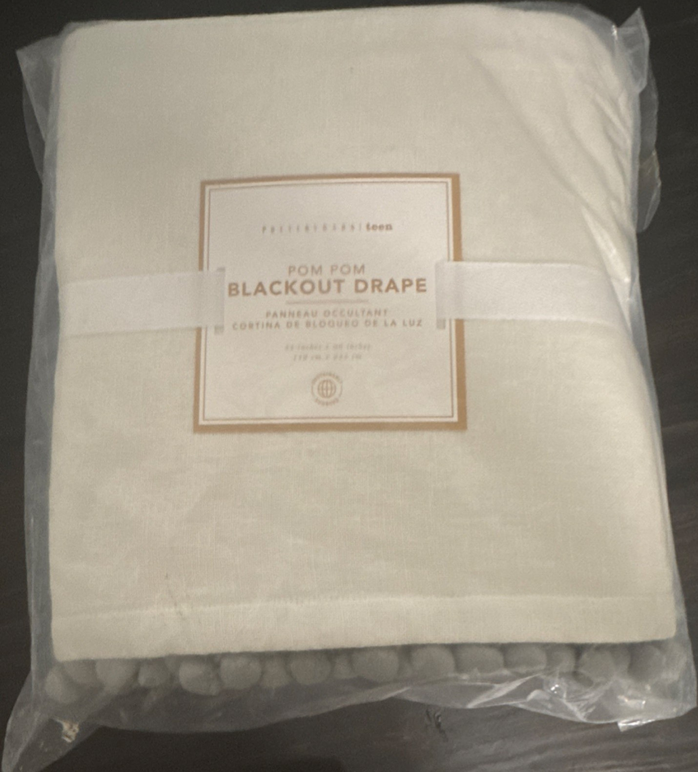 Pottery Barn Teen Grey Pom Pom Blackout White 44 x 96 in Window Curtain