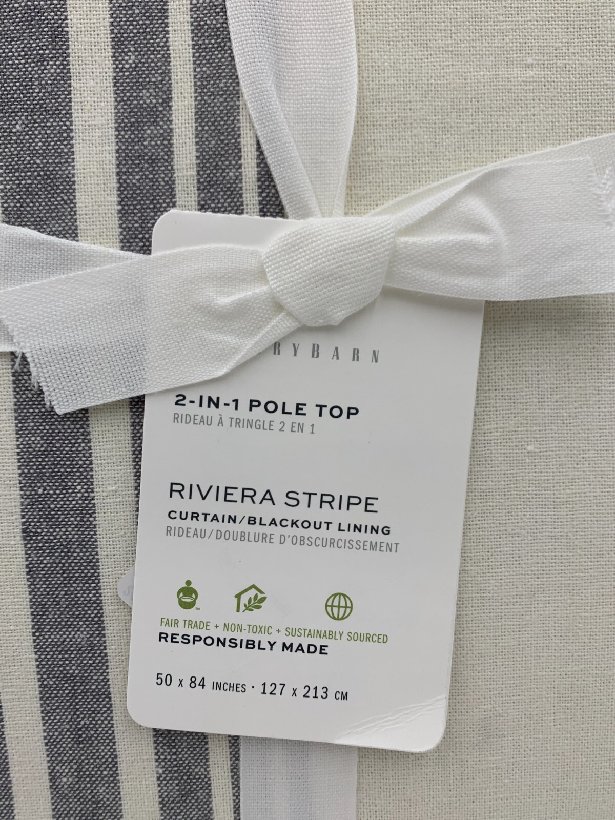 Pottery Barn Riviera Stripe Drape Panel Curtain Blackout Charcoal Gray 84″ Q128