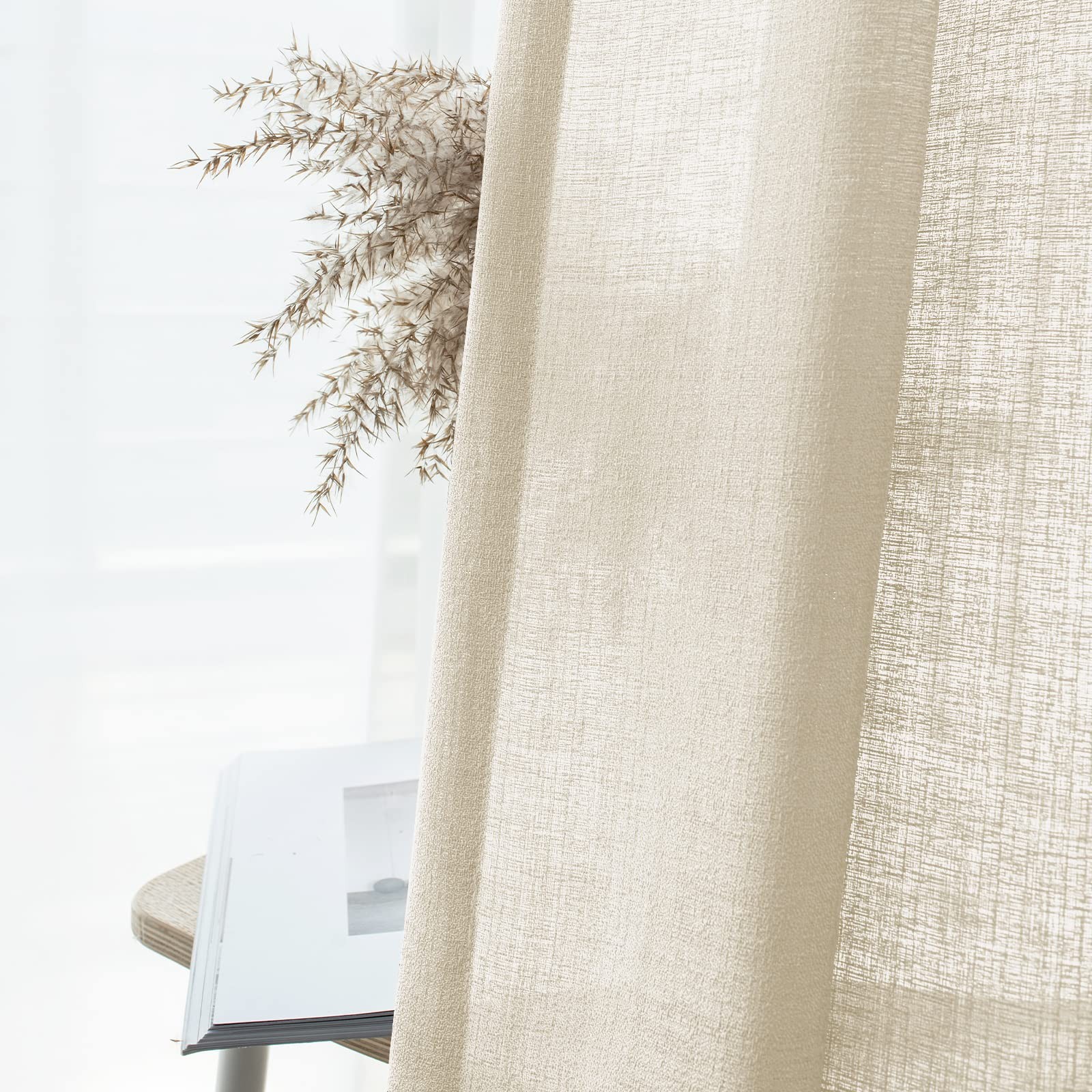 Melodieux Natural Beige Semi Sheer Curtains 96 Inches Long For Small Windows