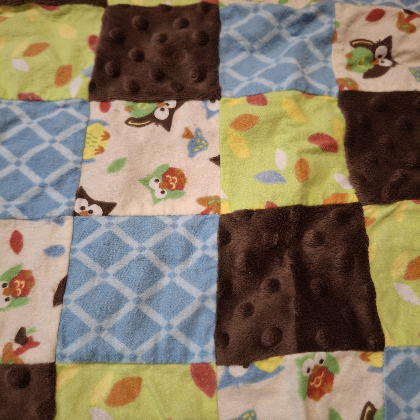 Homemade Curtain Panels 40W X 42L Patchwork Owls Blue Brown Set Of 4 Panels