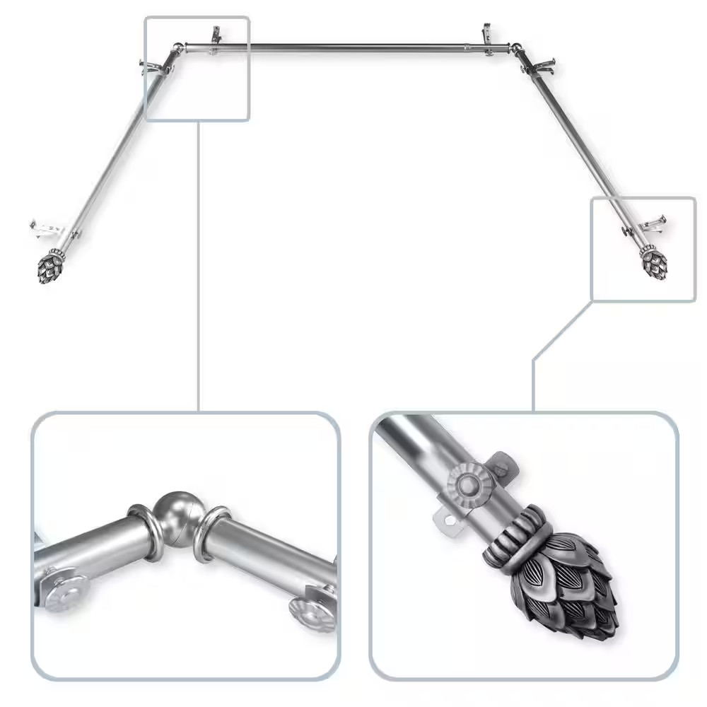 Bud 13/16 In. Bay Window Single Curtain Rod in Satin Nickel