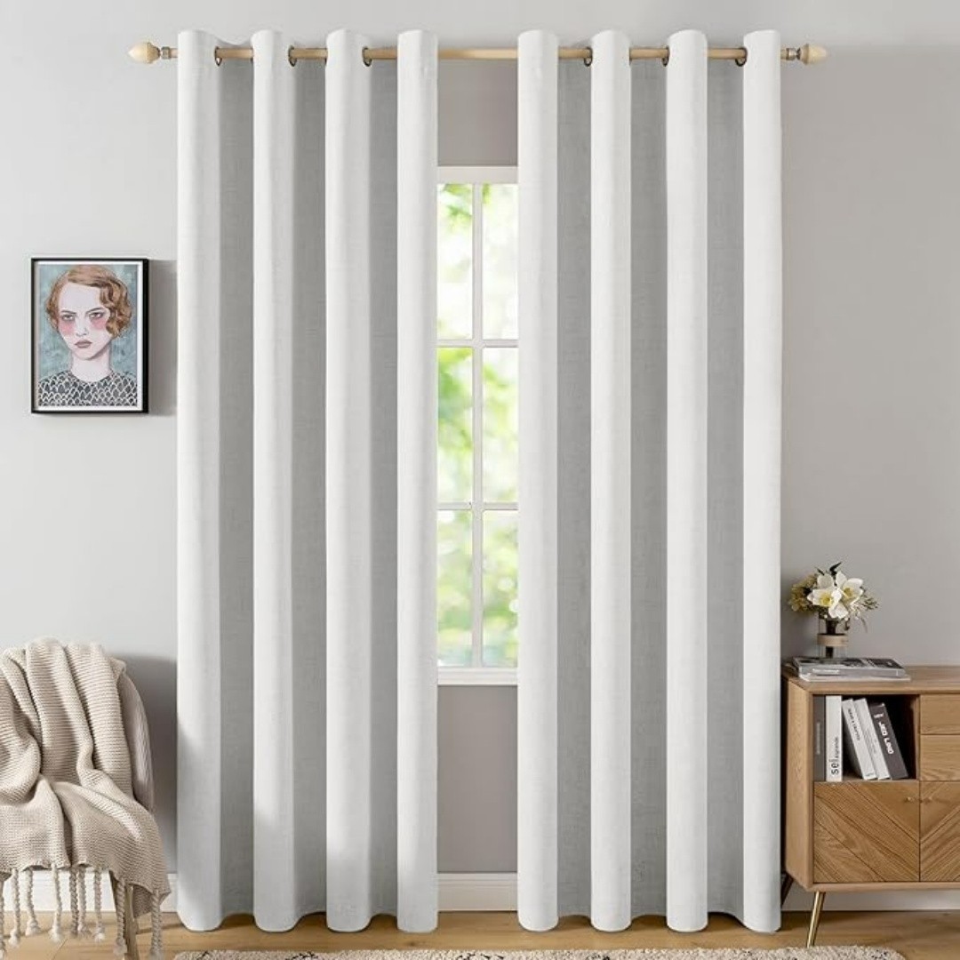 100% Blackout Linen Curtains Thermal Insulated Grommet 2 Panels Set 50″ x 96″