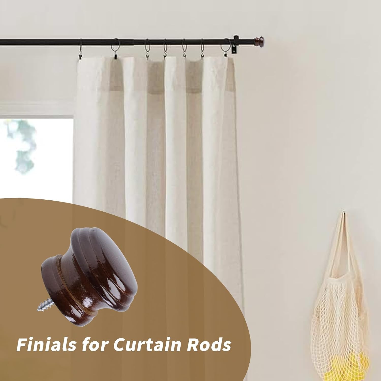 Curtain Rod Finial Replacement for Living Room,Bedroom,2Pcs | Screw on Curtain
