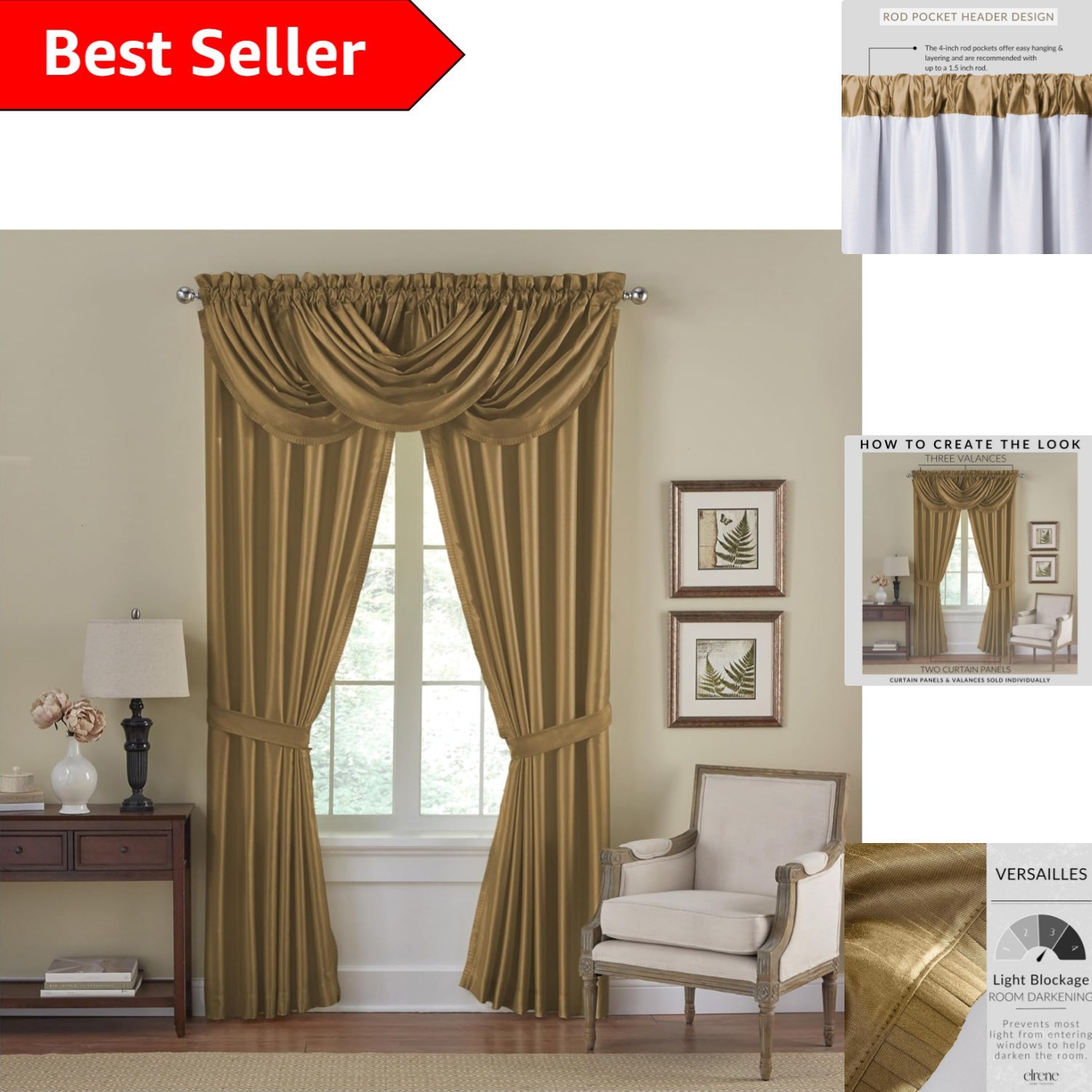 Traditional Pleated Blackout Curtain Panel – Gold 52″W x 84″L for All Seasons