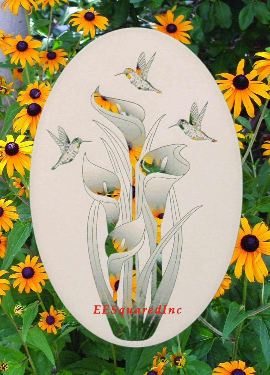 LILY & HUMMINGBIRDS WINDOW DECAL Floral Oval 15×23 Sliding Glass & Door Decor