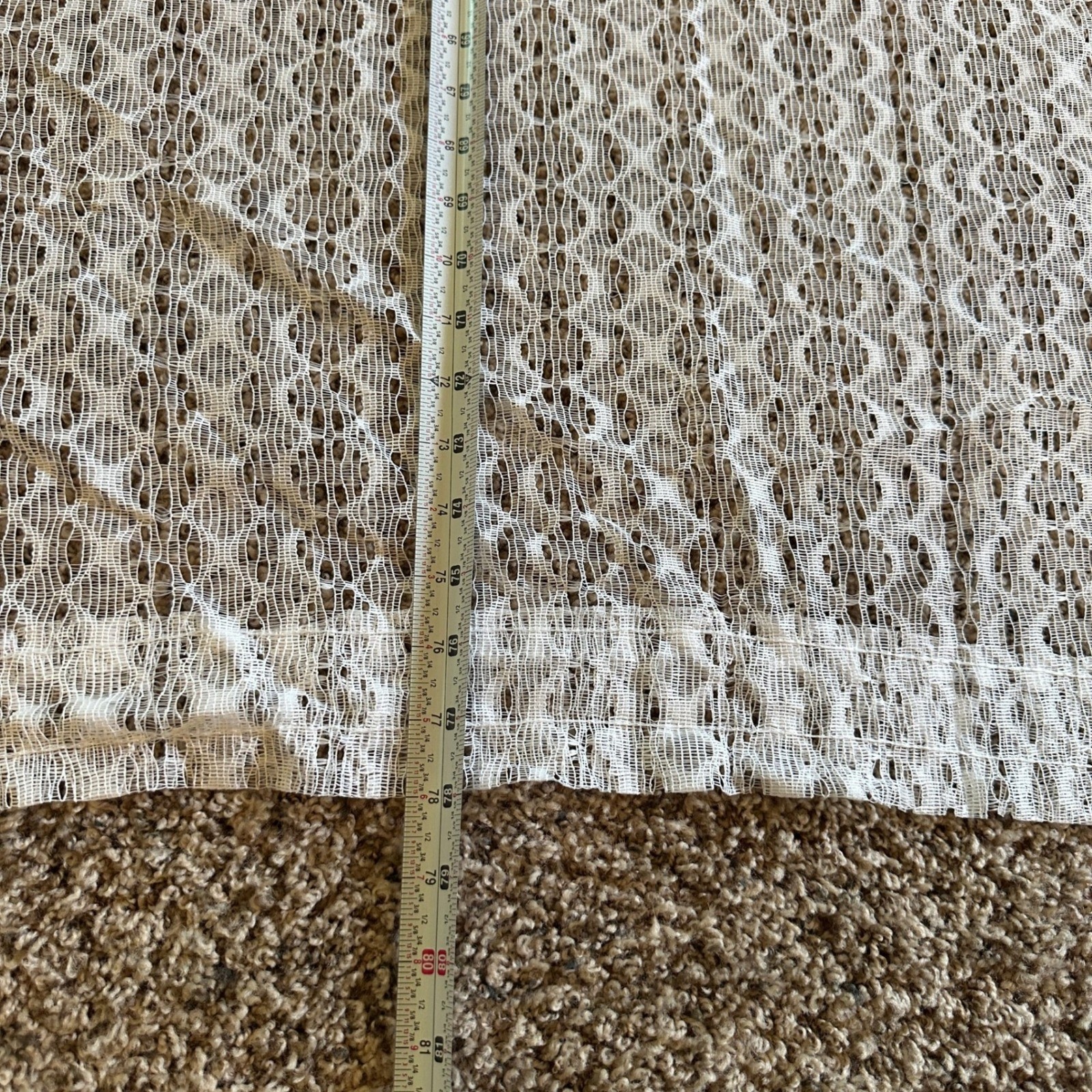 2 Vintage Curtain Panels Unisex 57×78 White Lace Sheer Geometric