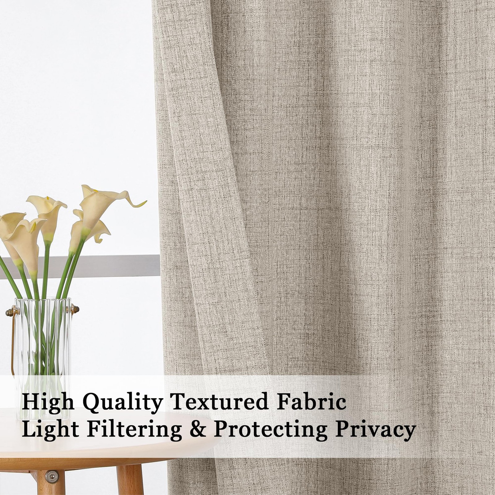 OWENIE Linen Cafe Curtains 36 Inch Length 2 Panels Set, Light Filtering Textu…