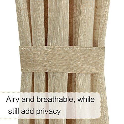 Door Window Curtain Panel, Soft Beige Linen Farmhouse Elegant 52″W x 72″L Tan