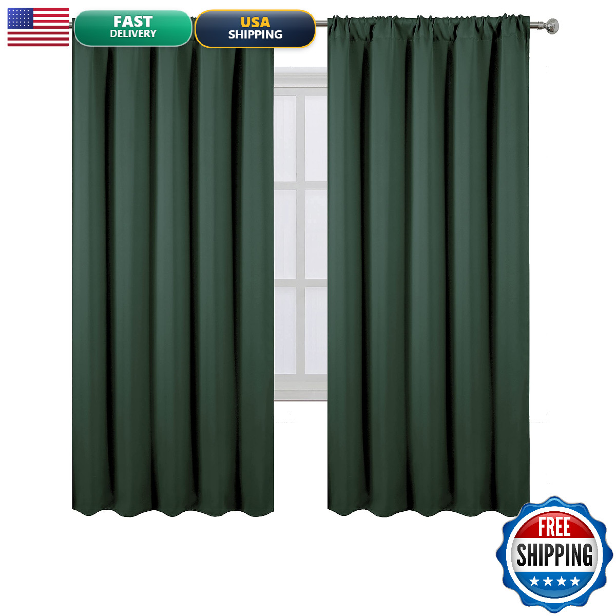 Lemomo Dark Green Blackout Curtains/52 X 72 Inch/Set Of 2 Panels Room Darkening
