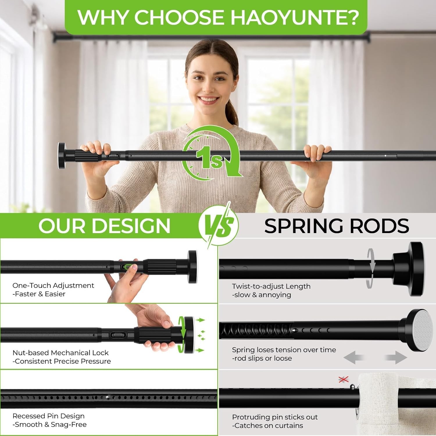 Heavy Duty Tension Curtain Rod No Drilling 41-118 Inch, One-Click Adjustable …
