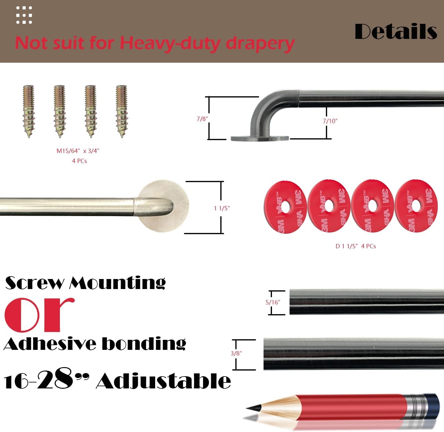 ARNORX 2 Pack French Door Curtain Rods 16-28 in Adhesive Screw Mount Nickel