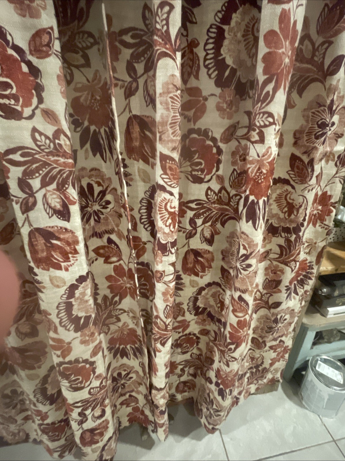 2 Threshold Floral Curtains 41”x 82″ Each Rust Brown White