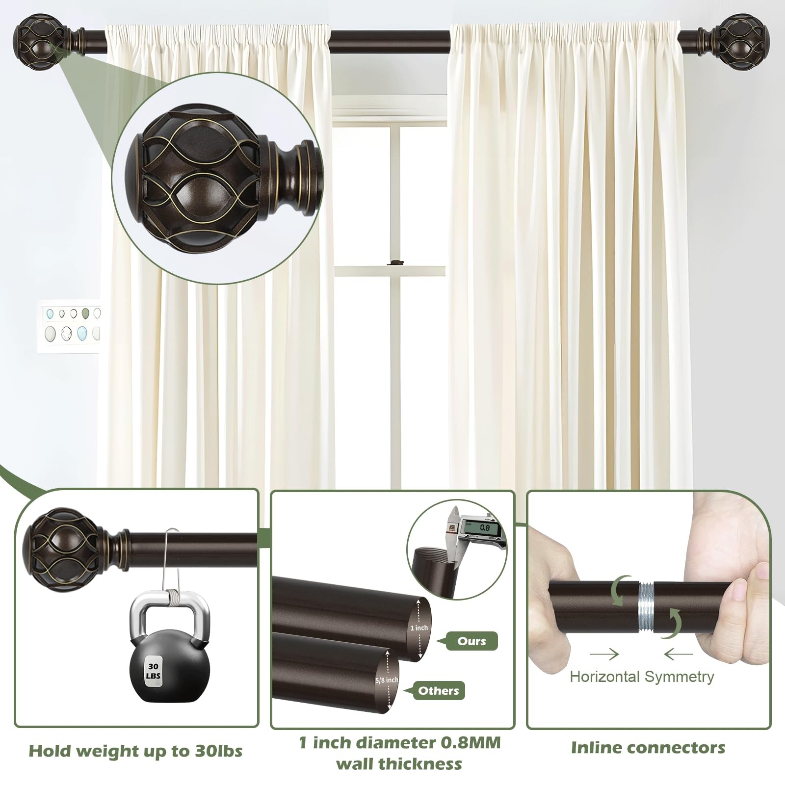 Htzon Bronze Curtain Rods Windows 2 Packfarmhouse Boho Decorative Curtain Rod