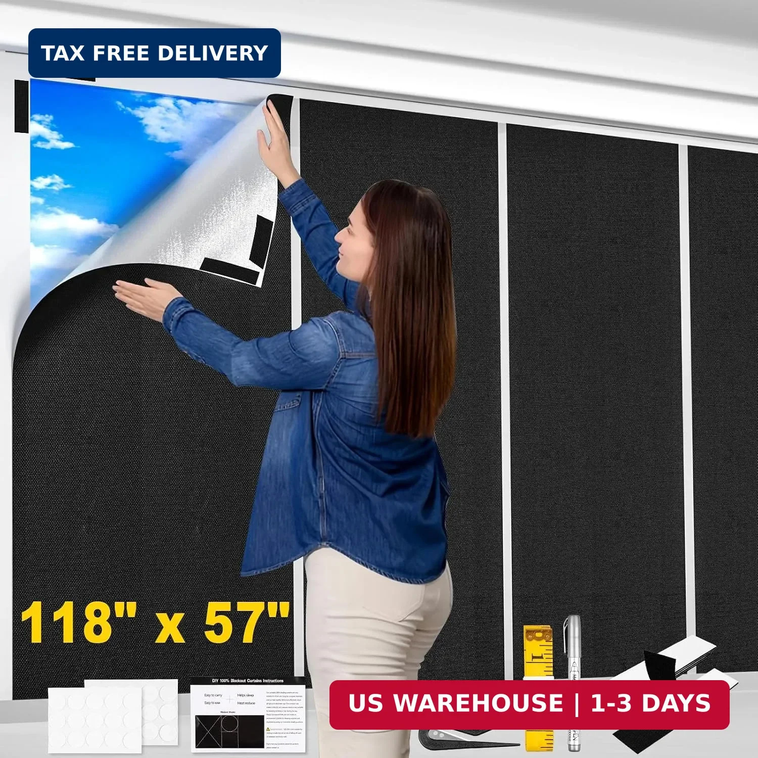 100% Blackout Window Cover, 118×57 Inch Portable Blackout Blinds, No Drill Priva