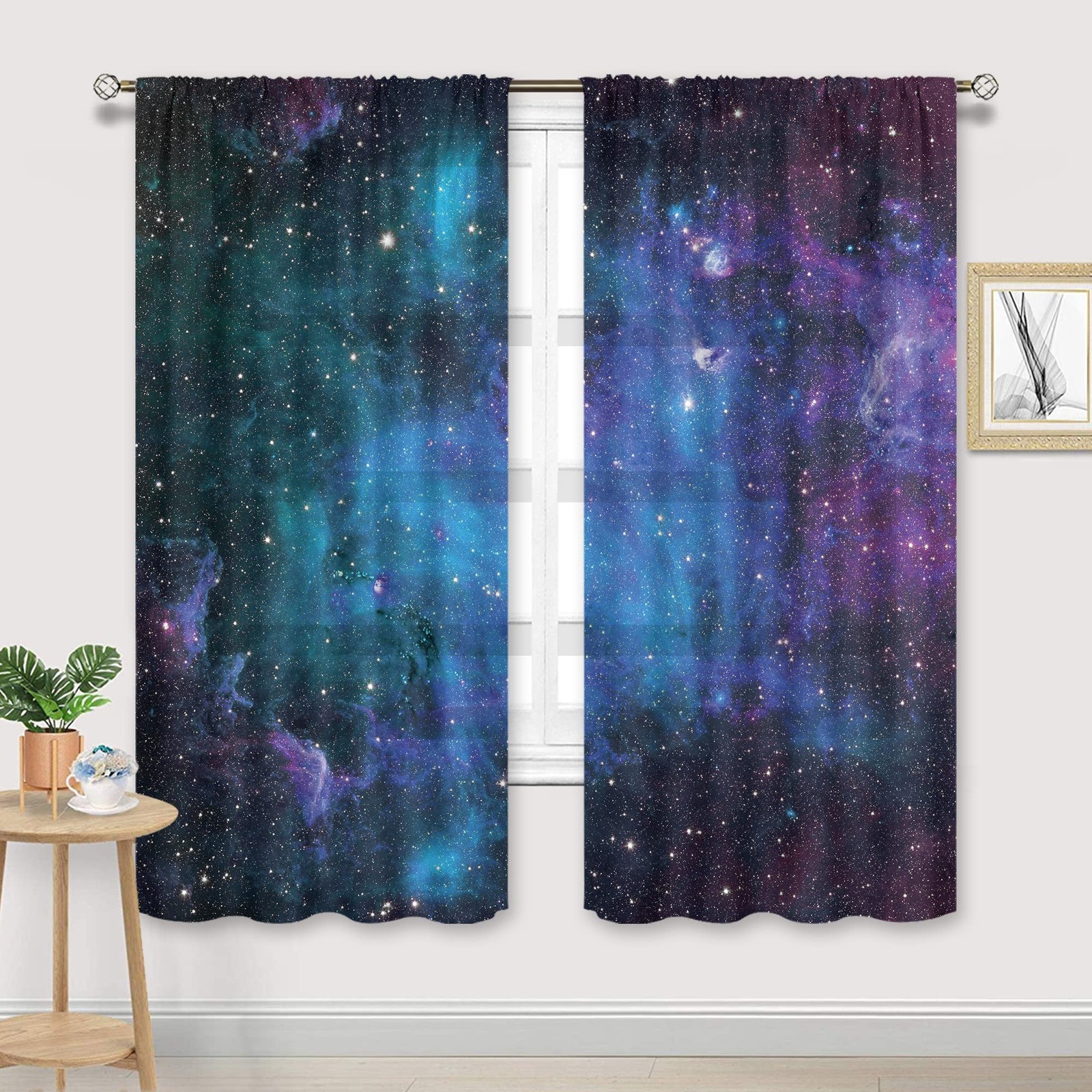 Outer Space Sheer Galaxy Curtains Rod Pocket 41(W) x 62(L) Inch Universe Blue…