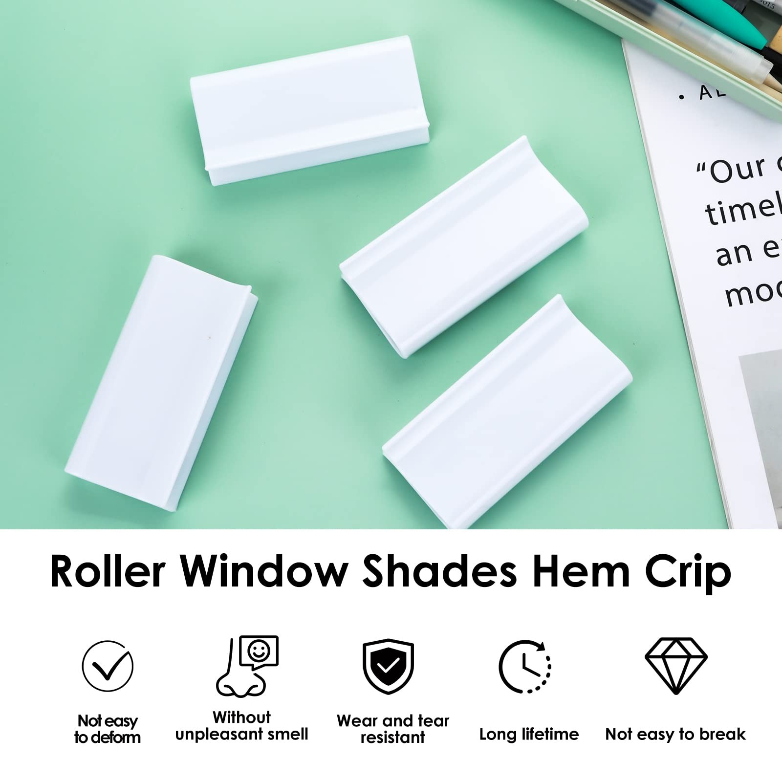 4 Cordless Roller Blinds Shades with 8.5*4.1*1.7cm/3.35*1.6*0.7inch, White