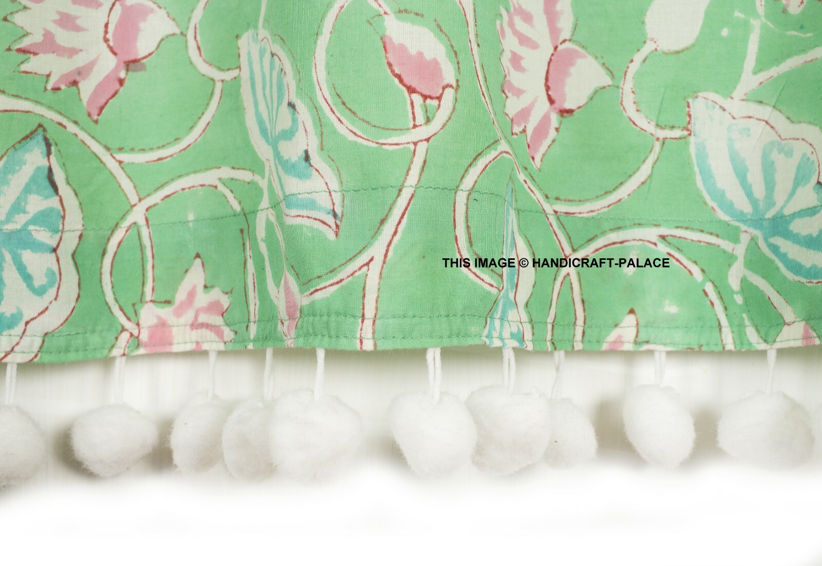 Hand Block Print Cotton Fabric Kitchen Cafe Window Curtain Valance Farmhouse