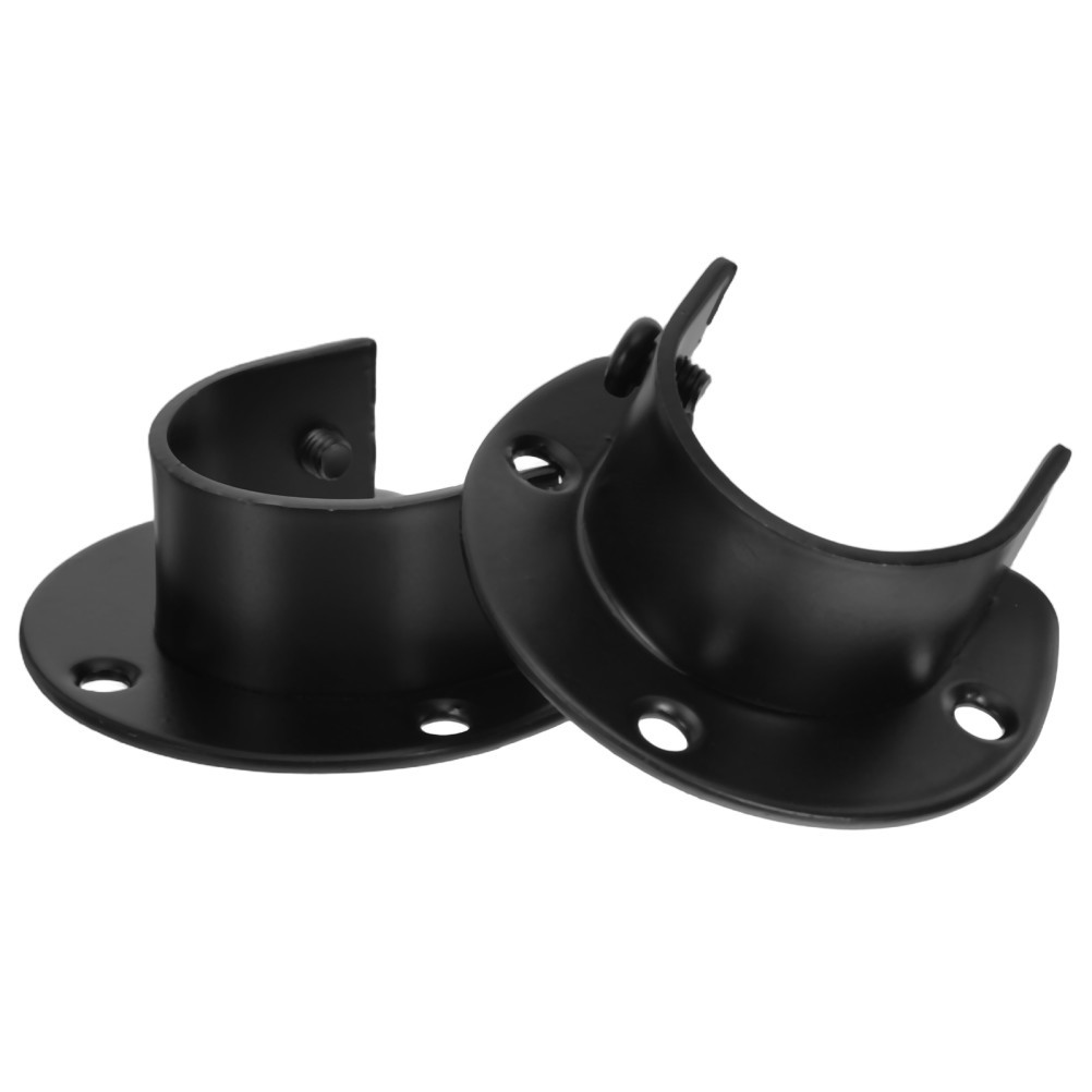 2 Pcs U-shaped Closet Rod Holder Wall Mount Flange Bracket Clothing Pole