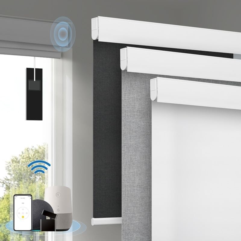 Motorized Blinds No Drill Grey 34×72 Cordless Electric Roller Shades