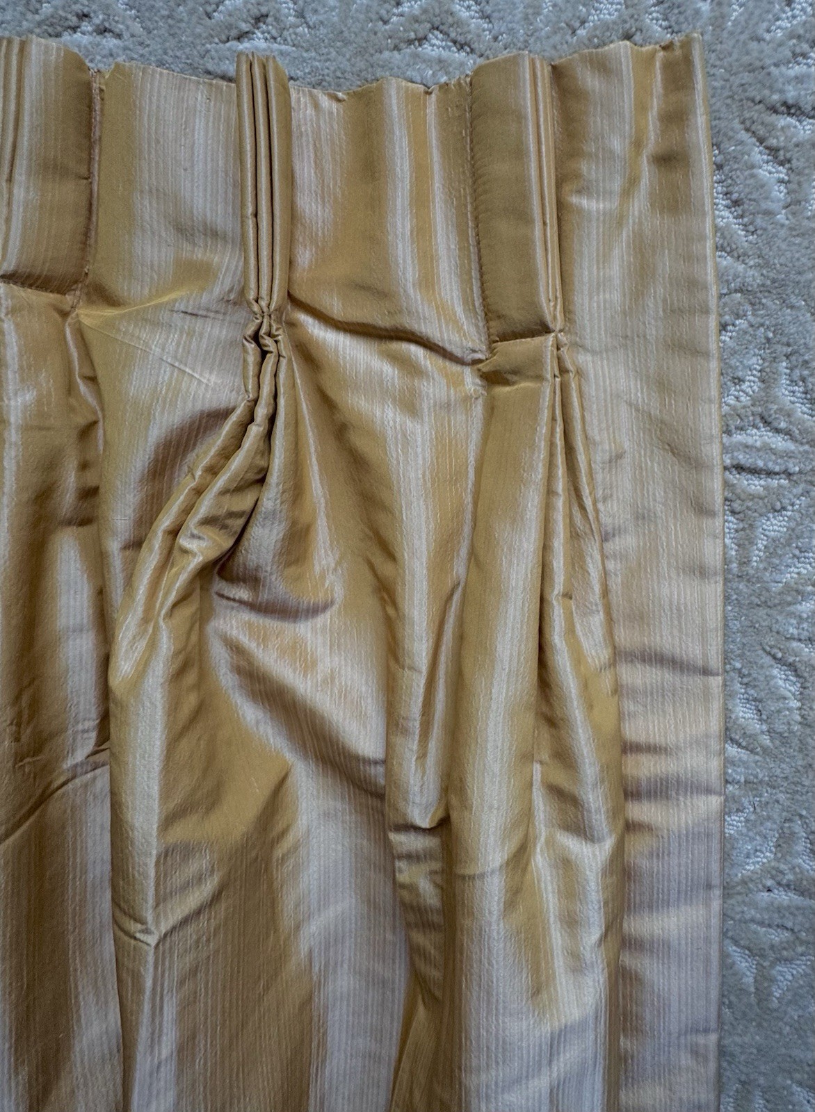 Custom Drape Silk Taffeta Side Panel 34” X 100” Marigold-Gold Pinch Pleated
