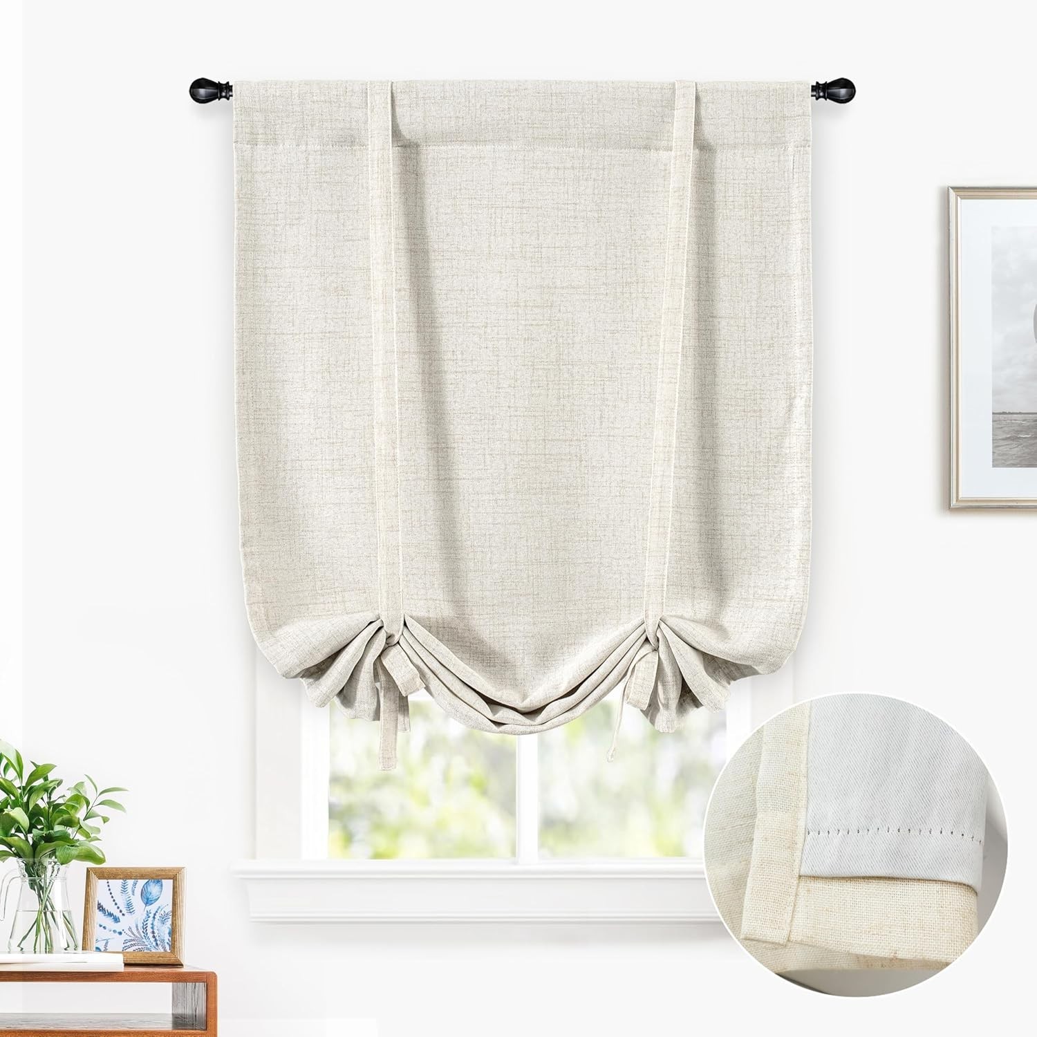 DriftAway Double Layer Light Linen Blackout Tie Up Curtains Thermal 45″W x 63″L