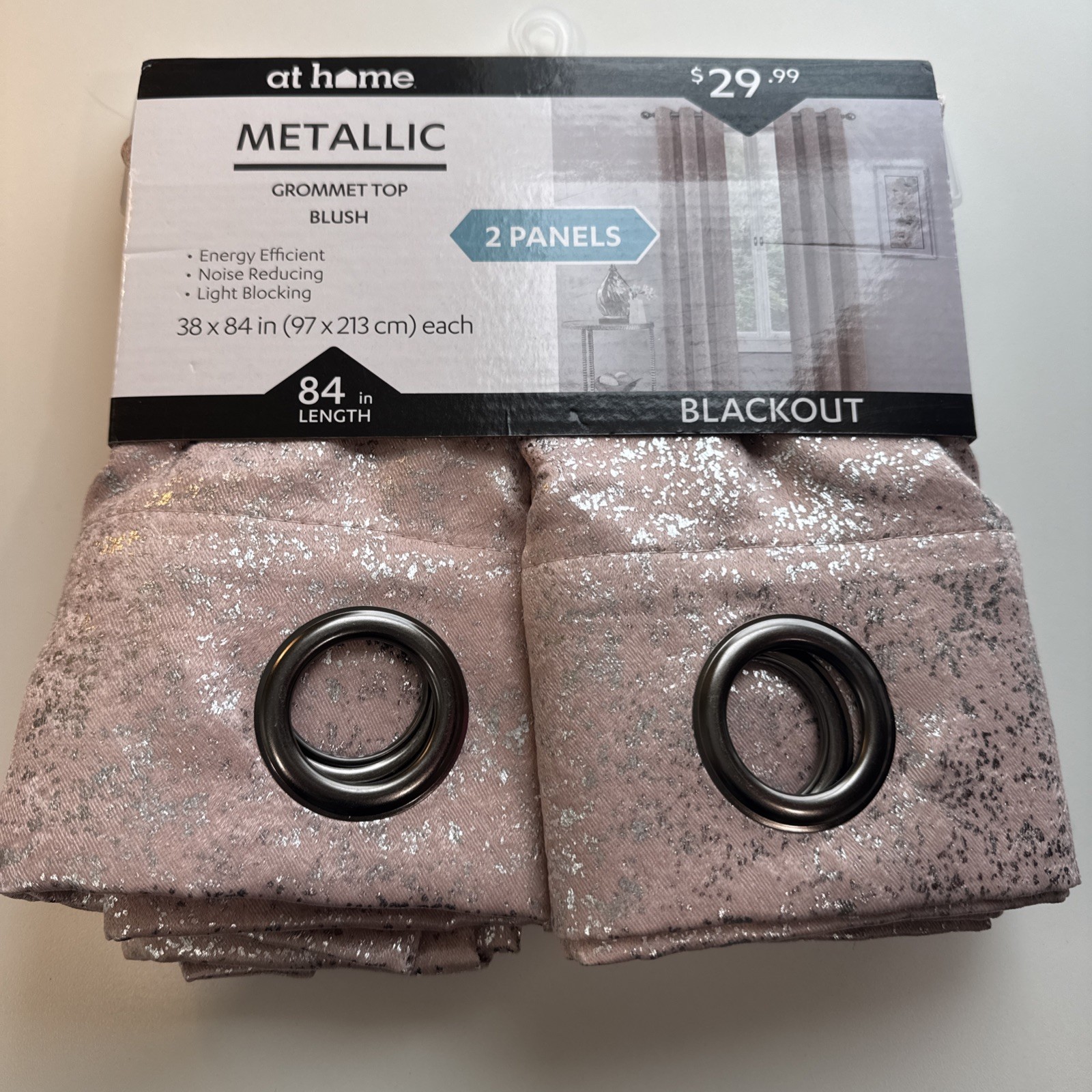 Blackout Curtains, Metal Gromets, Blush With Silver pattern. Set of 2 Panels.