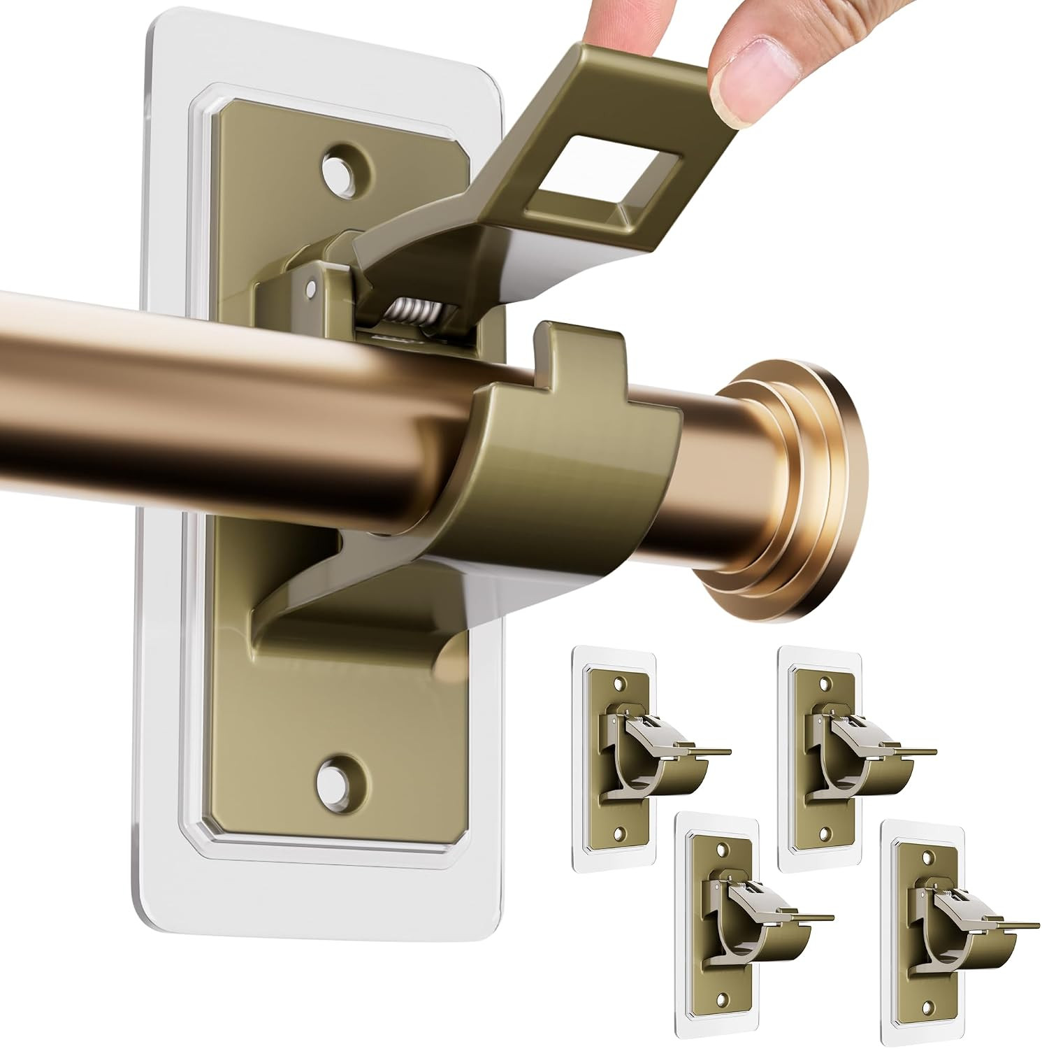 8 Pack No Drill Curtain Rod Brackets, Holding up to 17 Lbs, PET Curtain Hangers,