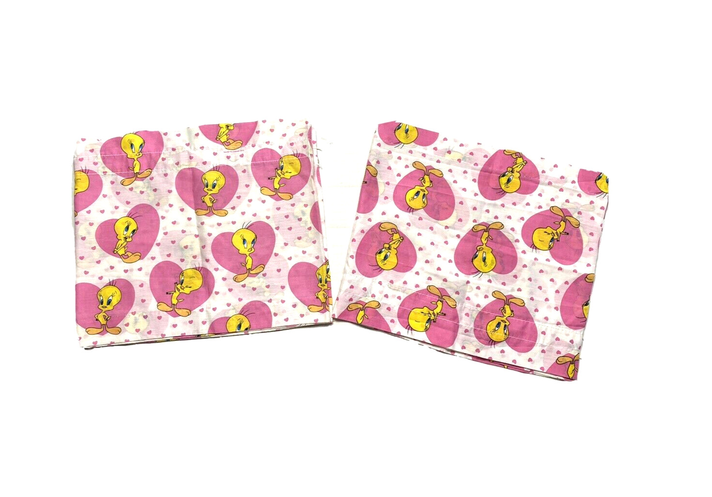 Vintage 90s Tweety Bird Valances Curtains Warner Bros Pink White Hearts Retro