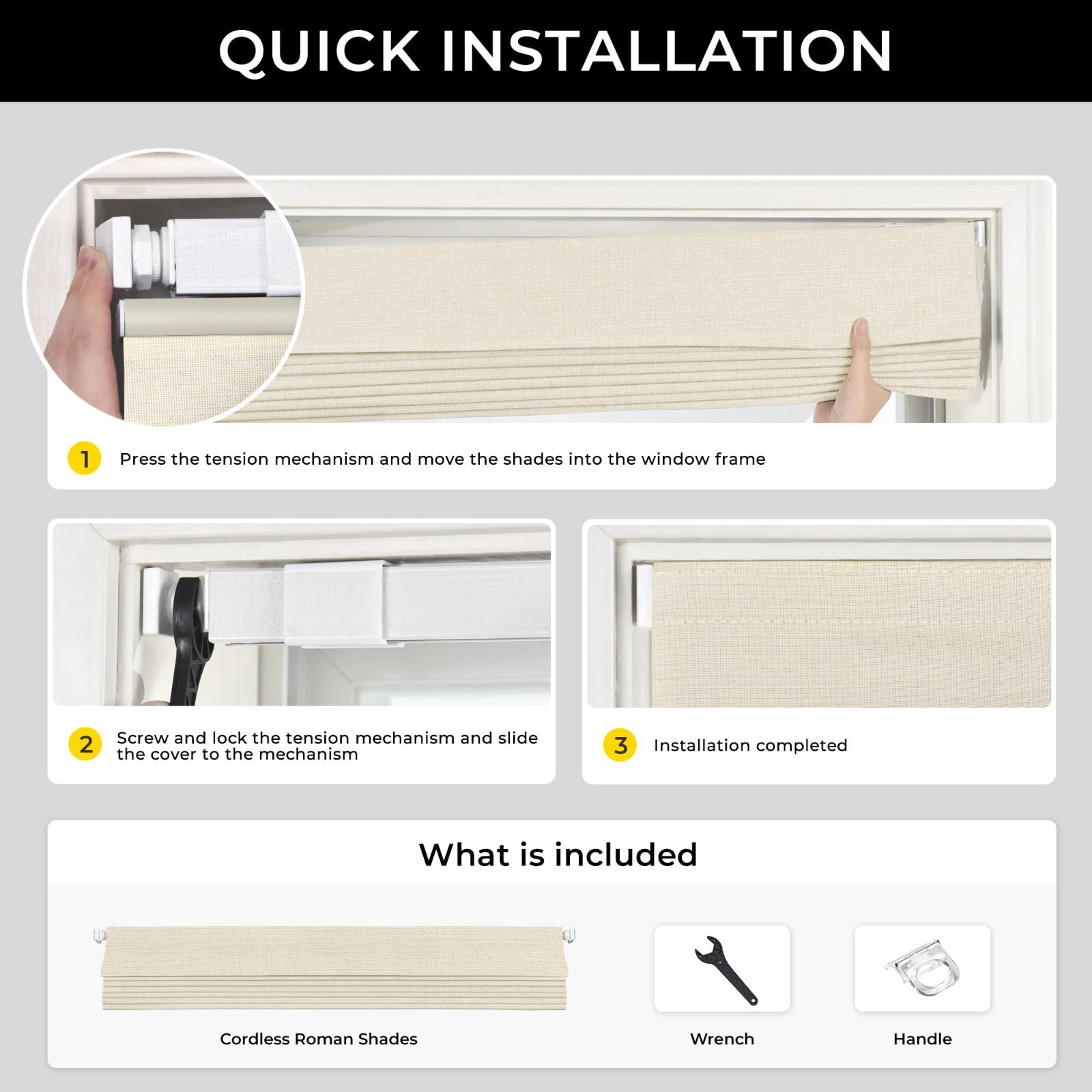 UNISHADES No Drill Top Down Bottom Up Roman Shade 35×64 Beige 100% Blackout